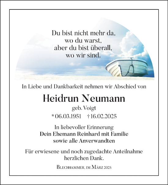 Traueranzeige von Heidrun Neumann von Südthüringer Presse