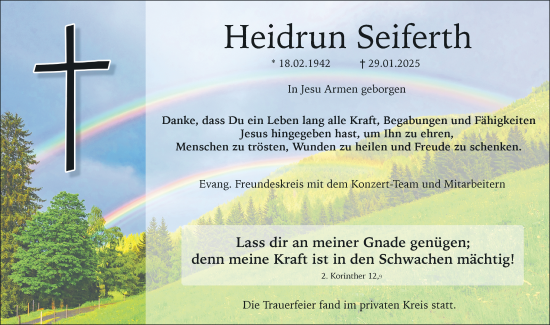 Traueranzeige von Heidrun Seiferth von Frankenpost