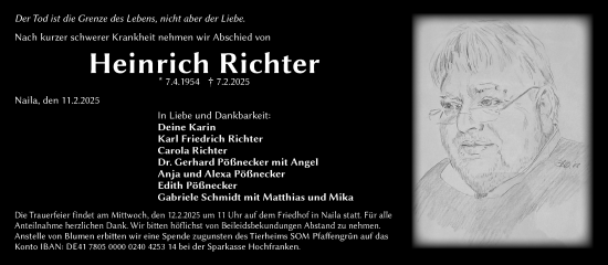 Traueranzeige von Heinrich Richter von Frankenpost