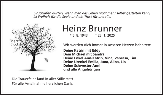 Traueranzeige von Heinz Brunner von Frankenpost