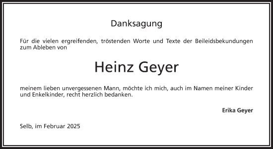 Traueranzeige von Heinz Geyer von Frankenpost