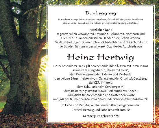 Traueranzeige von Heinz Hertwig von Südthüringer Presse