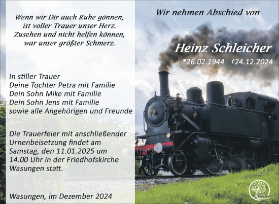 Traueranzeige von Heinz Schleicher von Südthüringer Presse