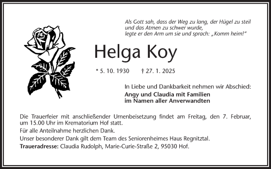Traueranzeige von Helga Koy von Frankenpost