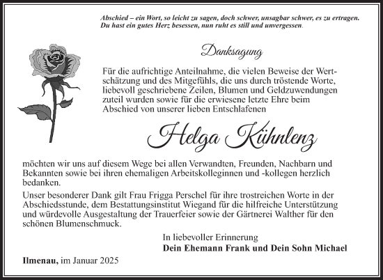 Traueranzeige von Helga Kühnlenz von Südthüringer Presse