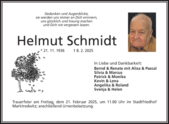 Traueranzeige von Helmut Schmidt von Frankenpost
