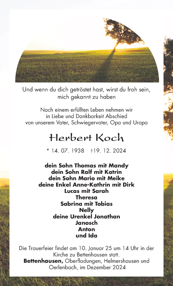 Traueranzeige von Herbert Koch von Südthüringer Presse