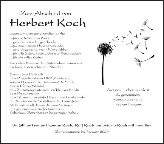 Traueranzeige von Herbert Koch von Südthüringer Presse