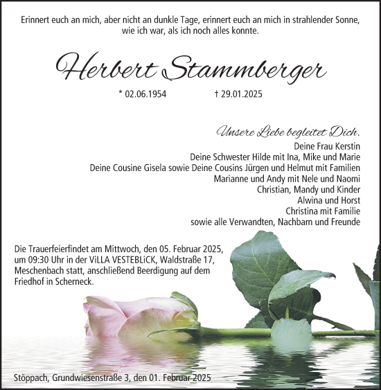 Traueranzeige von Herbert Stammberger von Neue Presse Coburg