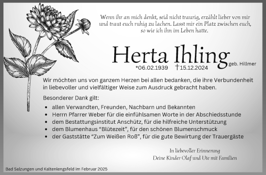 Traueranzeige von Herta Ihling von Südthüringer Presse