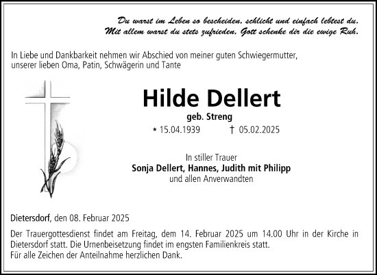 Traueranzeige von Hilde Dellert von Neue Presse Coburg