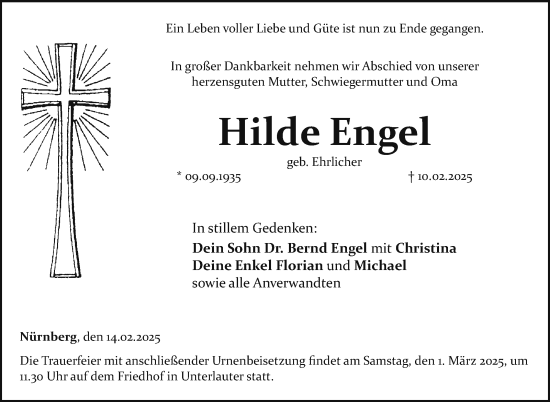Traueranzeige von Hilde Engel von Neue Presse Coburg