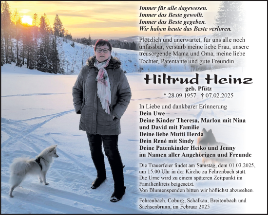 Traueranzeige von Hiltrud Heinz von Südthüringer Presse