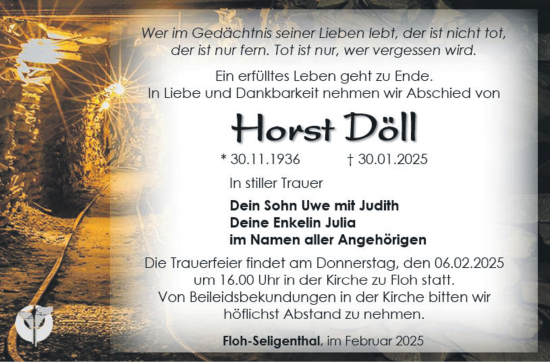 Traueranzeige von Horst Döll von Südthüringer Presse