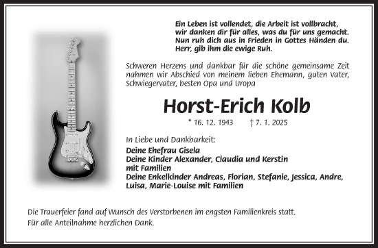 Traueranzeige von Horst-Erich Kolb von Frankenpost