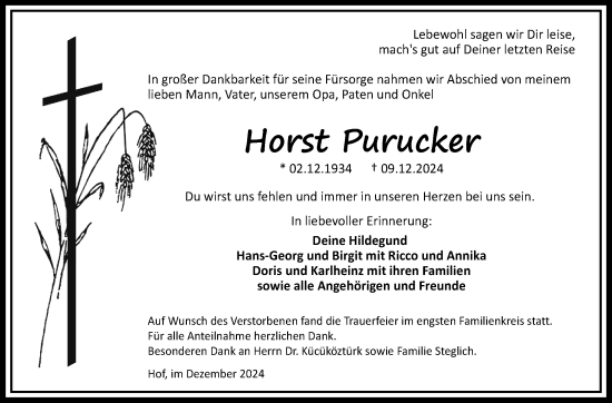 Traueranzeige von Horst Purucker von Frankenpost