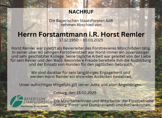 Traueranzeige von Horst Remler von Neue Presse Coburg