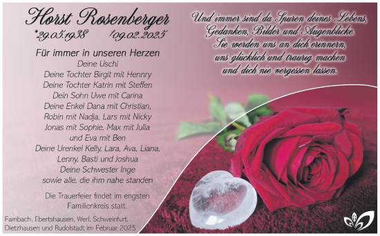 Traueranzeige von Horst Rosenberger von Südthüringer Presse
