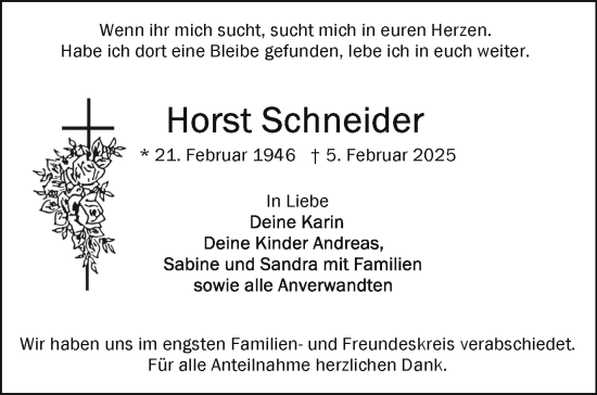 Traueranzeige von Horst Schneider von Frankenpost