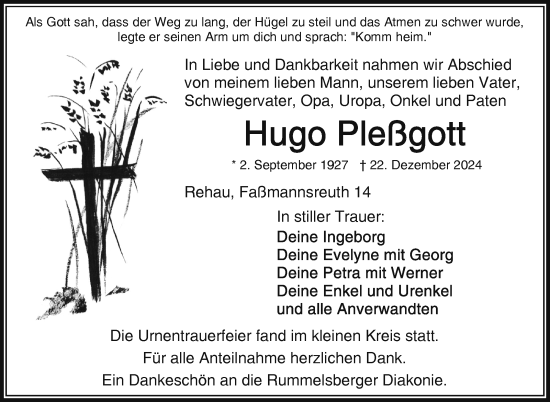 Traueranzeige von Hugo Pleßgott von Frankenpost