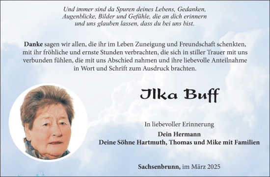 Traueranzeige von Ilka Buff von Südthüringer Presse