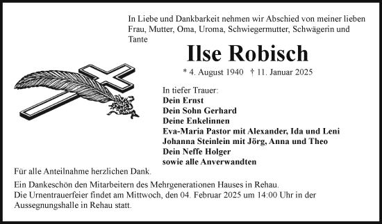 Traueranzeige von Ilse Robisch von Frankenpost