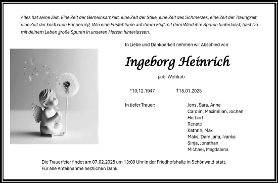 Traueranzeige von Ingeborg Heinrich von Frankenpost