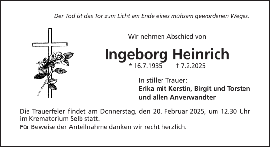 Traueranzeige von Ingeborg Heinrich von Frankenpost