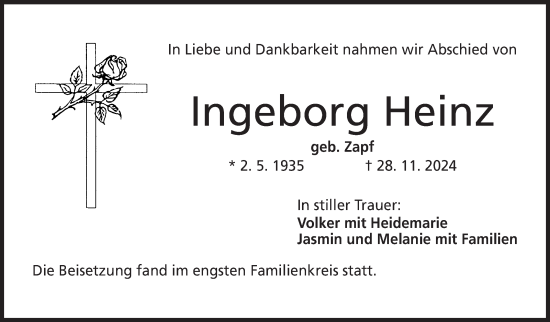 Traueranzeige von Ingeborg Heinz von Neue Presse Coburg
