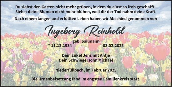 Traueranzeige von Ingeborg Reinhold von Neue Presse Coburg