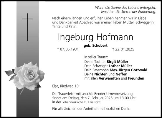 Traueranzeige von Ingeburg Hofmann von Neue Presse Coburg