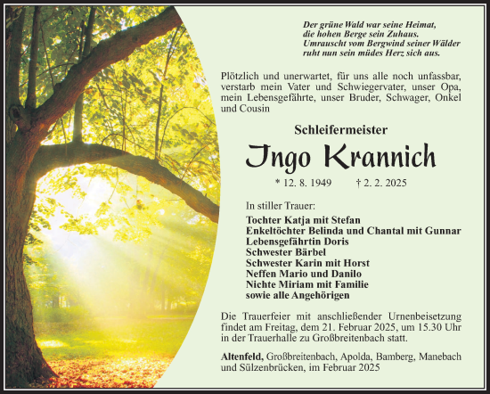 Traueranzeige von Ingo Krannich von Südthüringer Presse