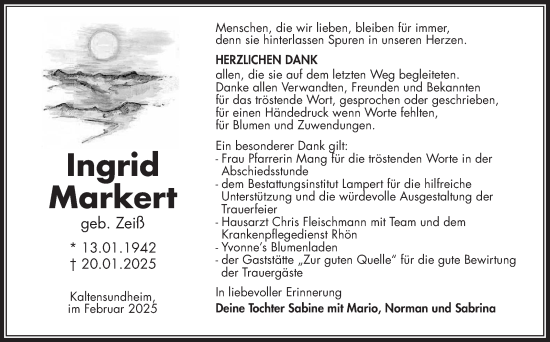 Traueranzeige von Ingrid Markert von Südthüringer Presse