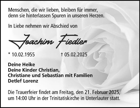 Traueranzeige von Joachim Fiedler von Neue Presse Coburg