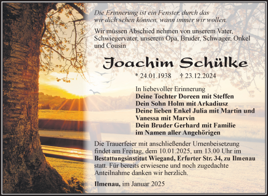 Traueranzeige von Joachim Schülke von Südthüringer Presse