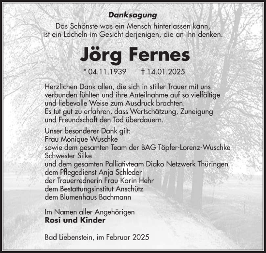 Traueranzeige von Jörg Fernes von Südthüringer Presse