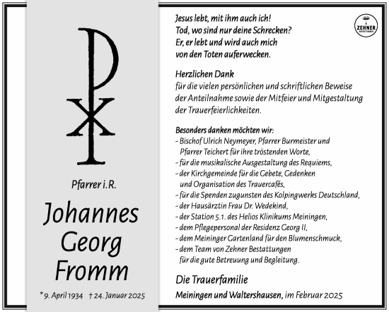 Traueranzeige von Johannes Fromm von Südthüringer Presse