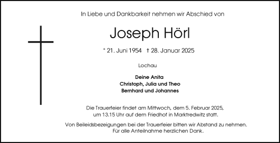 Traueranzeige von Joseph Hörl von Frankenpost