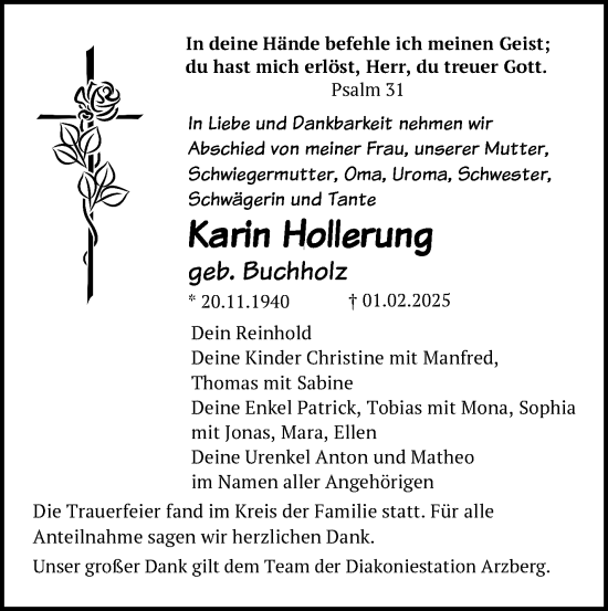 Traueranzeige von Karin Hollerung von Frankenpost
