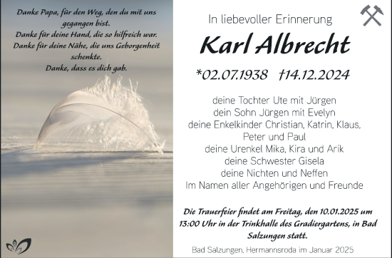 Traueranzeige von Karl Albrecht von Südthüringer Presse