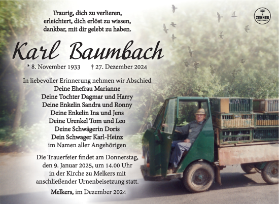 Traueranzeige von Karl Baumbach von Südthüringer Presse