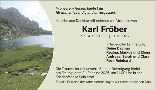 Traueranzeige von Karl Fröber von Frankenpost