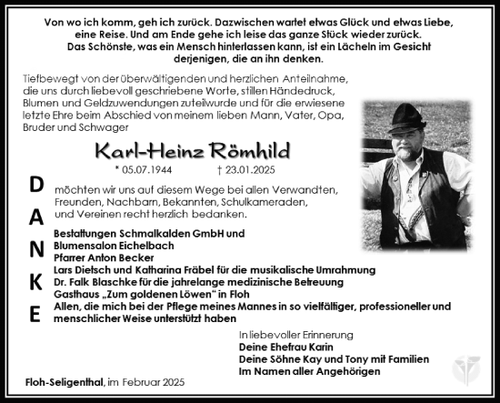 Traueranzeige von Karl-Heinz Römhild von Südthüringer Presse