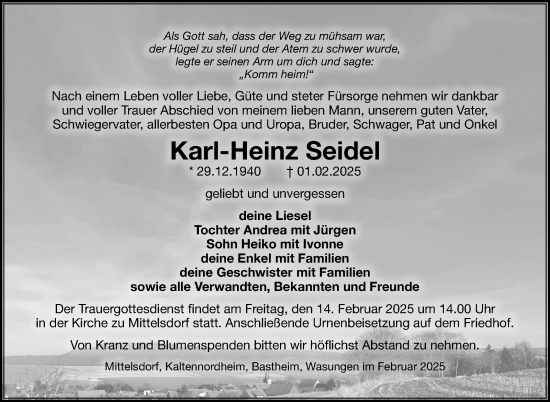 Traueranzeige von Karl-Heinz Seidel von Südthüringer Presse