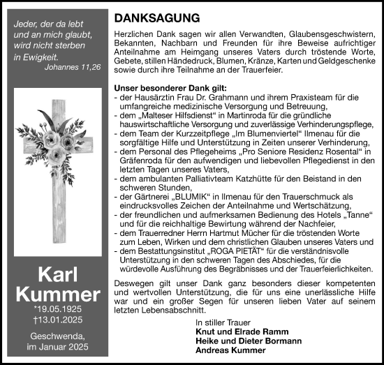 Traueranzeige von Karl Kummer von Südthüringer Presse