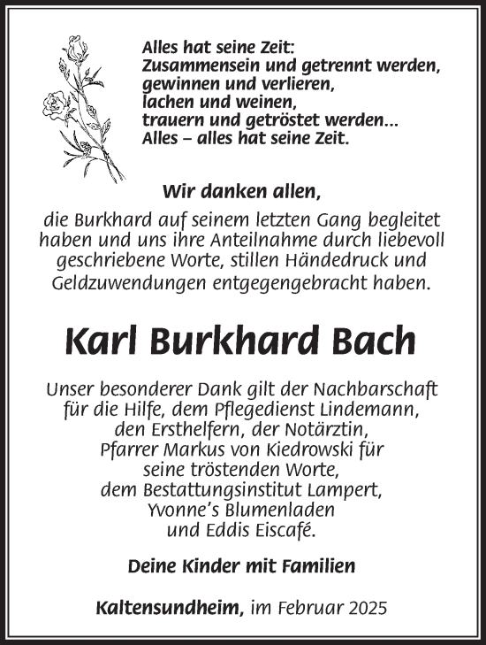 Traueranzeige von Karl Burkhard Bach von Südthüringer Presse