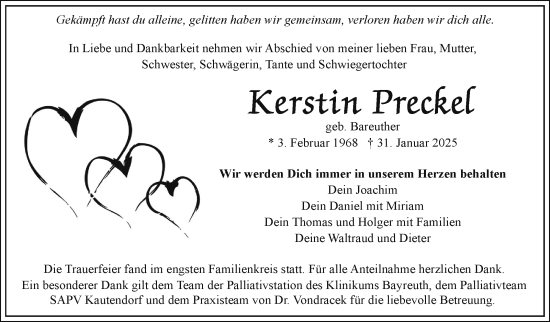 Traueranzeige von Kerstin Preckel von Frankenpost