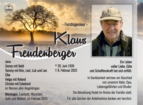 Traueranzeige von Klaus Freudenberger von Südthüringer Presse