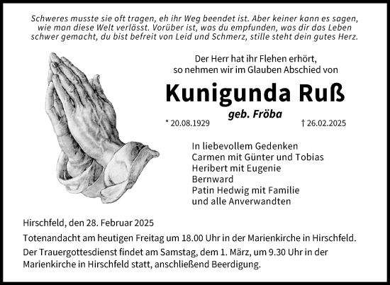 Traueranzeige von Kunigunda Ruß von Neue Presse Coburg