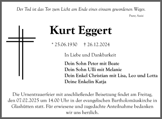 Traueranzeige von Kurt Eggert von Südthüringer Presse